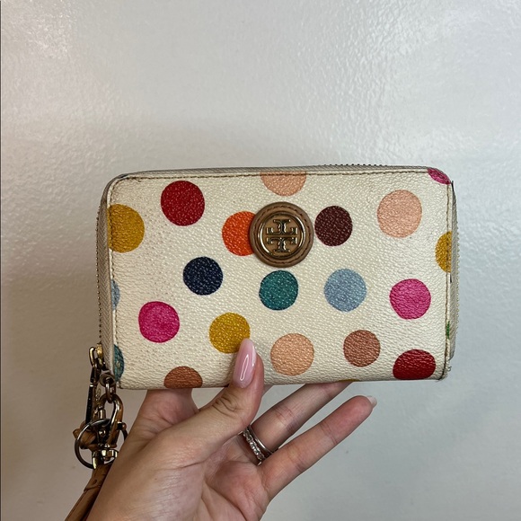 Tory Burch Handbags - Tory Burch Cream Wallet with Multicolor Polka Dots sold